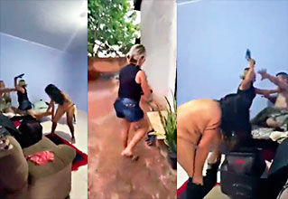 OMG, su esposa lo agarra con una novia y le da muchos golpes