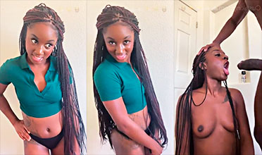 la niña negra casi se ahoga en esa polla gorda en su boca