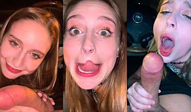 She is a maniac inside the car, she swallows his cock and gets milk