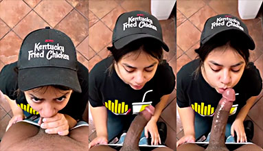 pizza delivery girl saw the very huge penis and swallows it